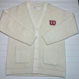 Wilson Cream Cardigan with Red Logo